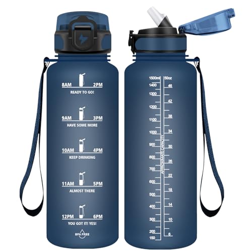 Vikaster Botella agua 1500ml, sin BPA, a prueba de fugas, Botella con Pajita, Botella grande para yoga, Gimnasio, Viajes, Exteriores