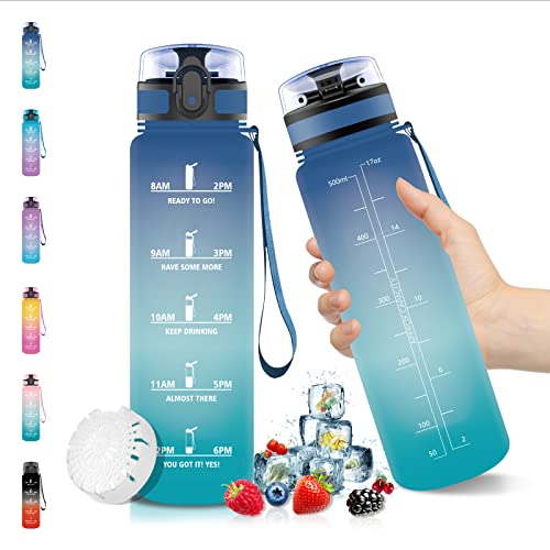 Vikaster Botella Agua Deporte, Botellas Agua Niños sin BPA, 500 ml Botella Agua Motivacional con Filtro, Prueba de fugas Reutilizable Botella Agua, para Deporte, Gimnasio, Running, Niños, Bicicleta