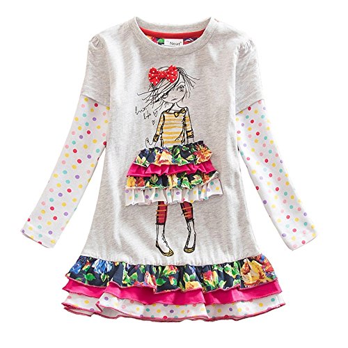 VIKITA Vestido Dibujos Floral Manga Larga Algodón Casual Niñas LH3660GRAY 6T