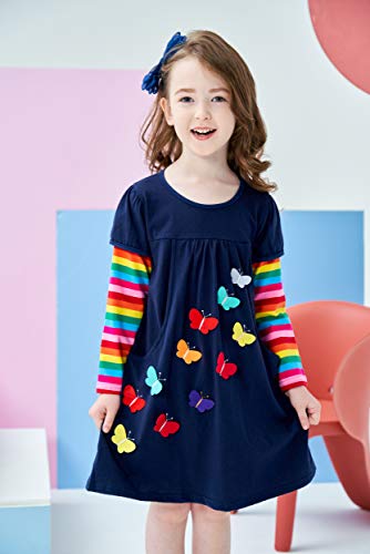 VIKITA Vestido para Niñas Manga Larga Algodón Princesa Casuales Bebe Niñas lh5805 6T