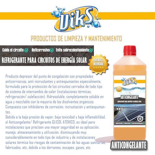 Viks | Anticongelante para Placa Solar Profesional | Refrigerante de Panel Solar | Protege el Circuito | Anticorrosivo | Propilenglicol | Uso Directo | 5L