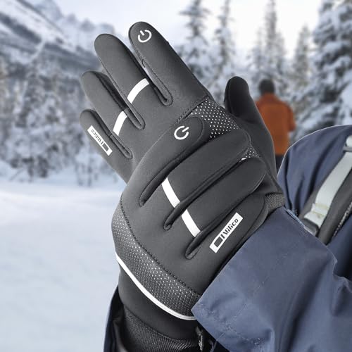 Vilico Guantes Ciclismo Invierno Hombre Mujer, Guantes de Ciclismo, Guantes Moto Invierno, Guantes de Pantalla Táctil a Prueba de Viento y Antideslizantes contra Salpicaduras de Agua