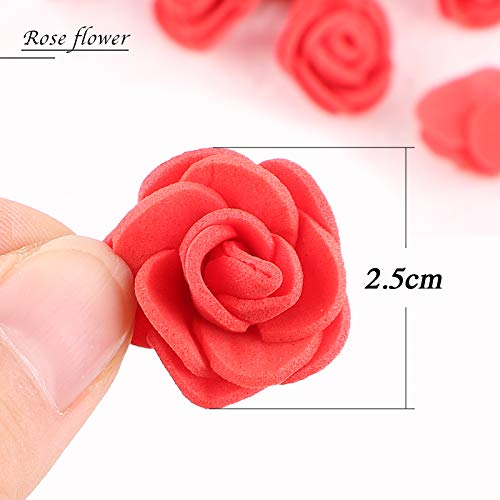 VINFUTUR 200pcs Rosas Artificiales Rojas Flores Falsas Pequeñas Rosas Espuma para DIY Regalos Decoración Jarrón Mesa Boda Manualidad