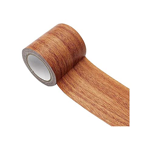 Vinilo Adhesivo Muebles,Cinta Impermeable de Chapa Madera 5,7 cm x 4,57 m Cinta de Madera de Imitación Impermeable para reparación de arañazos en el suelo laminado, marrón