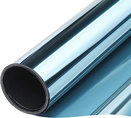 Vinilo para Ventanas Efecto Espejo,NEEMOSI Vinilo Ventana Anti Sol, 99% de Protección UV y Rotección de la Intimidad,Vinilo Espejo para el Hogar y la Oficina(Azul-Plata,60 * 200cm