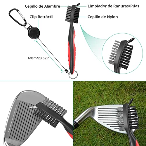 VINTEAM Kit de Limpieza para Golf Cepillo Limpiador de Palos de Golf Arreglapiques de Golf Plegable Toalla de Limpieza Golf Afilador de Golf Tees de Golf 83mm 5 Piezas