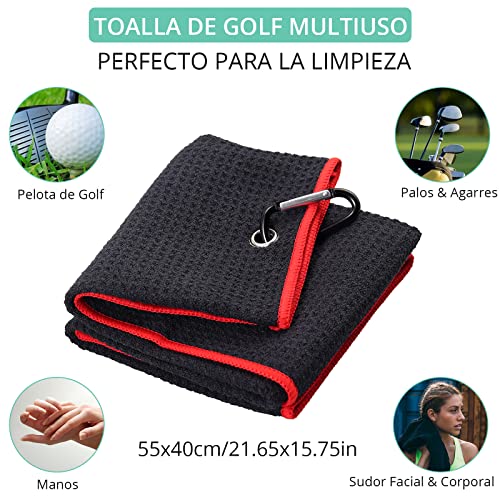 VINTEAM Kit de Limpieza para Golf Cepillo Limpiador de Palos de Golf Arreglapiques de Golf Plegable Toalla de Limpieza Golf Afilador de Golf Tees de Golf 83mm 5 Piezas