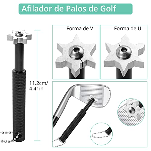 VINTEAM Kit de Limpieza para Golf Cepillo Limpiador de Palos de Golf Arreglapiques de Golf Plegable Toalla de Limpieza Golf Afilador de Golf Tees de Golf 83mm 5 Piezas