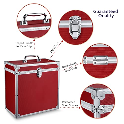 VINYL BUDDY Caja de almacenamiento de discos de vinilo de aluminio de 12 pulgadas, capacidad para hasta 40 LPs, incluye fundas exteriores de 40 x 12 pulgadas, Red, Maleta