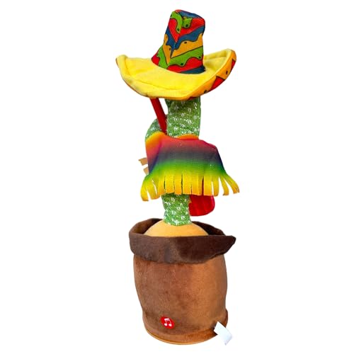 VISTA TRADE Cactus bailarín con cable USB y batería, cactus cantante, juguete de cactus parlante, que repite lo que dices brilla canta y baila, para niños, familiares y amigos