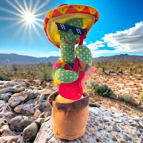 VISTA TRADE Cactus bailarín con cable USB y batería, cactus cantante, juguete de cactus parlante, que repite lo que dices brilla canta y baila, para niños, familiares y amigos