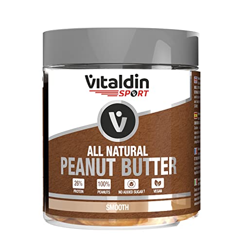 VITALDIN SPORT All Natural Peanut Butter Smooth – Pack 2 Botes x 500 gr – Crema de Cacahuete Cremosa – Mantequilla de Cacahuete 100% Natural Sin Azúcares Añadidos – 26% Proteína – Vegano