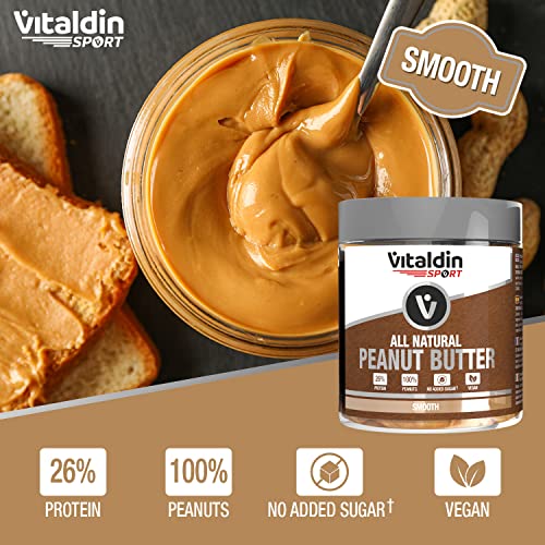 VITALDIN SPORT All Natural Peanut Butter Smooth – Pack 2 Botes x 500 gr – Crema de Cacahuete Cremosa – Mantequilla de Cacahuete 100% Natural Sin Azúcares Añadidos – 26% Proteína – Vegano