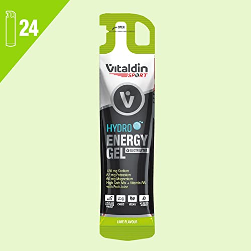 VITALDIN SPORT Hydro Energy Gel Electrolytes – 24 Geles x 55 ml – Gel Energético Hydro sabor Lima con Electrolitos – Energía rápida y sostenida en Running, Ciclismo & Deportes de Resistencia