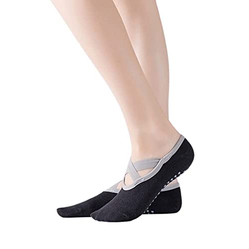 VITTO Calcetines de yoga para mujer con agarres y correas antideslizantes, ideales para pilates, barra pura, ballet, baile, entrenamiento descalzo, Negro, talla única