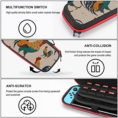 Vivid Rooster Bolsa de almacenamiento portátil para Nintendo Switch Lite y accesorios de viaje impreso