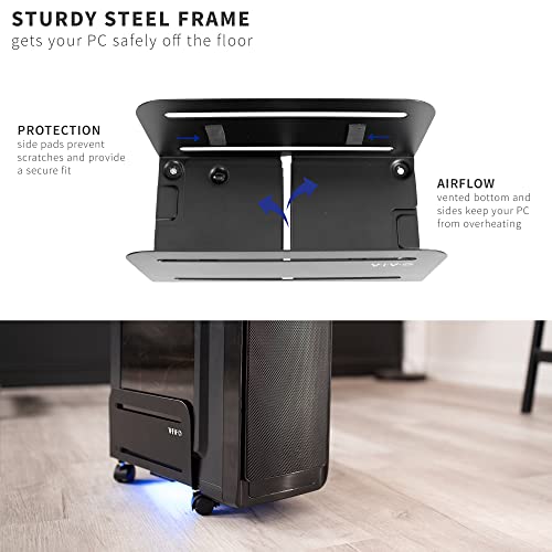 VIVO CART-PC01 CART-PC01 - Soporte rodante de Acero para CPU, 4.7 a 8.2 Pulgadas de Ancho Ajustable para Carrito móvil con Ruedas de Bloqueo, Soporte de PC para Juegos, Color Negro