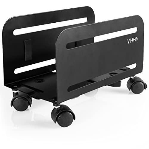 VIVO CART-PC01 CART-PC01 - Soporte rodante de Acero para CPU, 4.7 a 8.2 Pulgadas de Ancho Ajustable para Carrito móvil con Ruedas de Bloqueo, Soporte de PC para Juegos, Color Negro