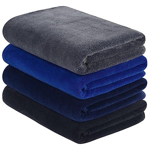 VIVOTE Toallas Deportivas de Microfibra de Secado rápido, absorbentes para Entrenamiento, para Gimnasio, Fitness, Camping, Viajes, Paquete de 4 Unidades, 40 cm x 80 cm （Negro Azul Gris Azul）