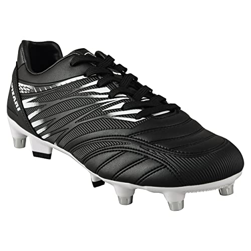 Vizari Valencia SG Outdoor - Botas de fútbol para hombre con fondo suave para superficies de juego suaves o húmedas y campos, negro y blanco, 45.5 EU