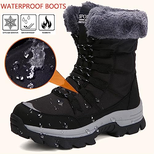 VLOOKST Botas de Senderismo Mujer Impermeable Zapatillas de Senderismo Invierno Calentar Forrado Botas de Nieve Aire libre Antideslizante Zapatillas Deportivo Snow Boots Botas de Trekking Gris 42EU