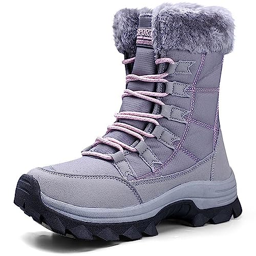 VLOOKST Botas de Senderismo Mujer Impermeable Zapatillas de Senderismo Invierno Calentar Forrado Botas de Nieve Aire libre Antideslizante Zapatillas Deportivo Snow Boots Botas de Trekking Gris 42EU