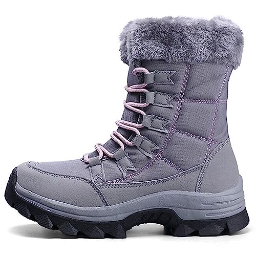 VLOOKST Botas de Senderismo Mujer Impermeable Zapatillas de Senderismo Invierno Calentar Forrado Botas de Nieve Aire libre Antideslizante Zapatillas Deportivo Snow Boots Botas de Trekking Gris 42EU