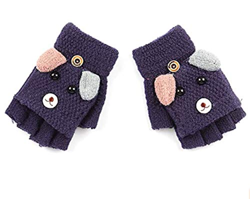 Voarge Guantes de tirón, guantes de punto, guantes de medio dedo de punto con gorro, guantes de abrigo para niños, de 6 a 12 años