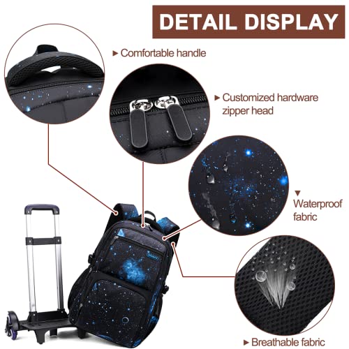 Voici et Voila 4pcs Mochilas Escolares con Ruedas Carro para Mochilas Escolares Niña Niños Grande Bolsas Escolares Trolley Bag Mochila Infantil Cielo Estrellado Galaxy 30x23x46cm