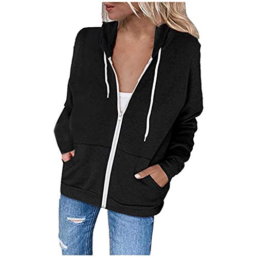 vokkrv 2023 Sudadera Mujer con Cremallera y Capucha Sudaderas Deporte Moda con Bolsillos Chaqueta Entretiempo Otoño Casual Sudaderas Deportiva Sueltas Color Sólido cárdigan Manga Larga Abrigo