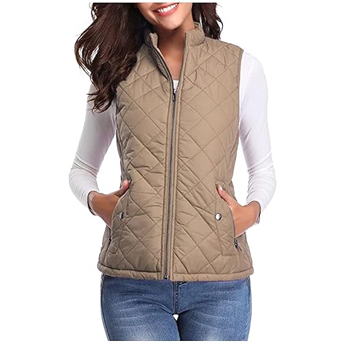 vokkrv Chaleco Mujer Acolchado Invierno sin Mangas Chaqueta de Cintura Cuello Alto Cremallera Chaleco Plumífero Plegable y Ligero Chaqueta sin Mangas Entretiempo Otoño Abrigo sin Mangas Exteriores