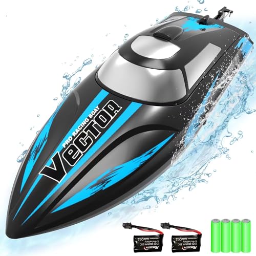 VOLANTEXRC RC Barco Teledirigido VectorXS, Lancha Teledirigida Barco RC de Velocidad Rápida, 20+ KM/H 2.4 GHz Barcos de Carreras con 2 Baterías Recargables Alarma de Batería Baja