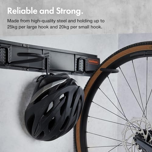 VonHaus Soporte de Bicicletas Pared Vertical – Colgador de Bicicletas Pared 3 Bicis y 3 Cascos – Cuelga Bicis de Pared para Organizar Garaje – Soporte de Pared Bicicletas de Montaña o Carretera