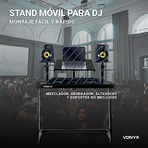 Vonyx DB10 Mueble Stand para DJ o Disco móvil portátil, regulable en altura, con bandeja superior para ordenador portátil o mezcladora. 45 x 100 x 65 cm