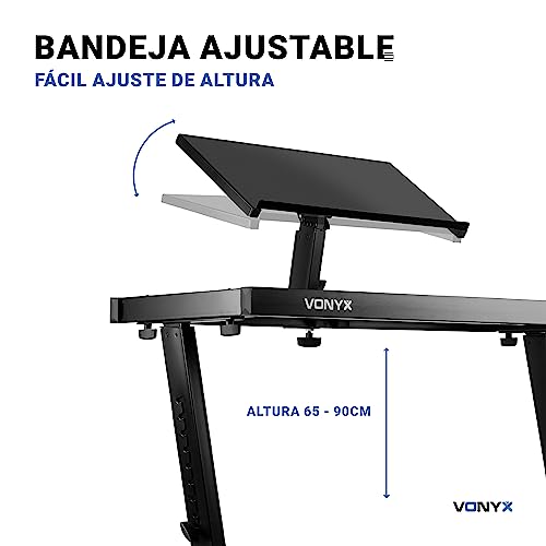 Vonyx DB10 Mueble Stand para DJ o Disco móvil portátil, regulable en altura, con bandeja superior para ordenador portátil o mezcladora. 45 x 100 x 65 cm