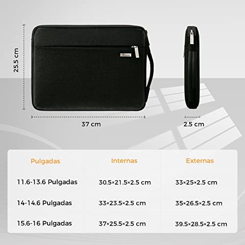 Voova Funda Portatil 15.6 16 Pulgadas (37×25,5×2,5CM) Funda Portátil 360°Protectora 15,6 Funda Ordenador para Macbook Pro 16,Acer ConceptD 16,Lenovo 16,Inspiron 16 Bolsa Portatil, Negro