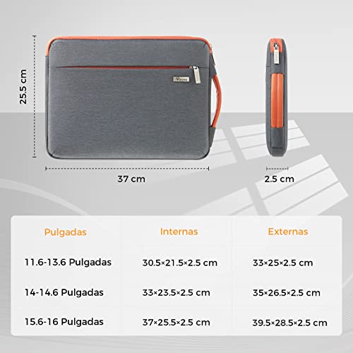 Voova Funda Portatil 15.6 16 Pulgadas (37×25,5×2,5CM) Funda Portátil 360°Protectora 15,6 Funda Ordenador para Macbook Pro 16,Acer ConceptD 16,Lenovo 16,Inspiron 16 Bolsa Portatil, Gris Oscuro