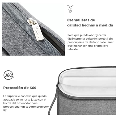 Voova Funda Portatil 15.6 16 Pulgadas(37×25,5×2,5CM),Impermeable Ordenador Maletin Portátil para Lenovo,Asus,Sumsung,Dell,Microsoft Surface,Jumper,Huawei,Acer,Gris