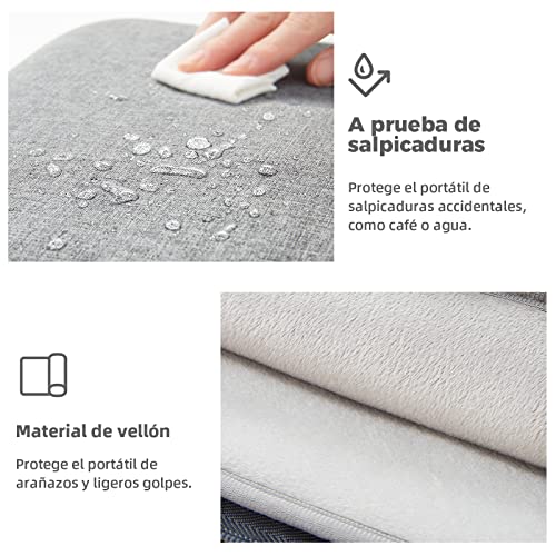 Voova Funda Portatil 15.6 16 Pulgadas(37×25,5×2,5CM),Impermeable Ordenador Maletin Portátil para Lenovo,Asus,Sumsung,Dell,Microsoft Surface,Jumper,Huawei,Acer,Gris