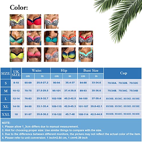 Voqeen Mujer Bikini de Gradiente de Color Establece Retro Empuja hacia Arriba Dos Piezas Acolchadas Lunares/Rayas/Cristal Impresa Ropa de Playa Traje de baño