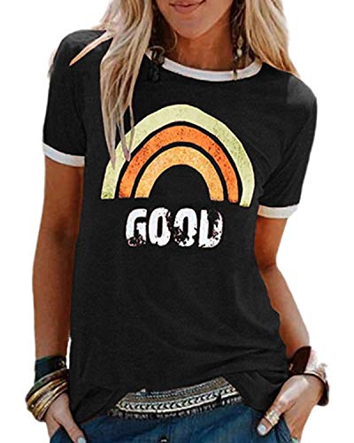 Voqeen Mujer Camiseta de Manga Corta con Cuello Redondo y Estampado Arcoiris para Adolescentes, Camiseta para Niñas, Camisetas con Estampado Cristiano, Blusa de Verano, Camisetas Sin Mangas