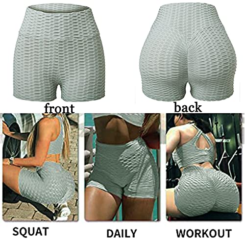 VORCY Scrunch Butt - Pantalones cortos deportivos para mujer, de cintura alta, fruncido, gimnasio, entrenamiento, yoga, correr, pantalones cortos, 1# Gris, L