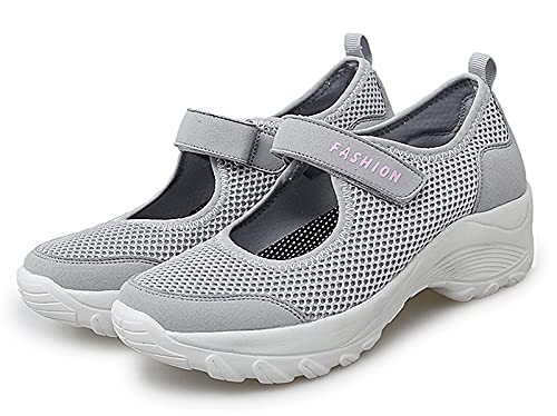 Vorgelen Sandalias Deportivas de Mujer Malla Ligero Plataforma Zapatillas Mary Jane Casual Cómodas Respirable Sneakers para Deportes Fitness Correr Trabajar