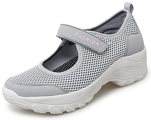 Vorgelen Sandalias Deportivas de Mujer Malla Ligero Plataforma Zapatillas Mary Jane Casual Cómodas Respirable Sneakers para Deportes Fitness Correr Trabajar