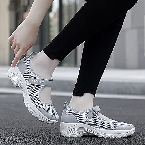 Vorgelen Sandalias Deportivas de Mujer Malla Ligero Plataforma Zapatillas Mary Jane Casual Cómodas Respirable Sneakers para Deportes Fitness Correr Trabajar