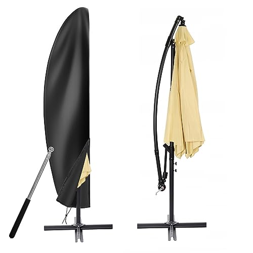 VORHOT Funda Sombrilla Playa para Sombrilla Voladiza Ø 2-4m, 420D Oxford-Tela Funda Protectora con Varilla, Impermeable Anti-UV Cover para Sombrilla Terraza Exterior Parasol Jardin, 265*40/70/50CM