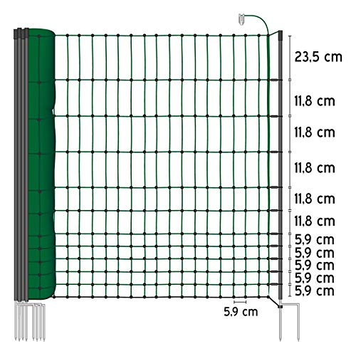 VOSS.farming Malla eléctrica para gallinas “farmNET”, Rollo de 25m de Longitud y 112cm de Altura, 9 Postes con Punta Doble y Kit de reparación