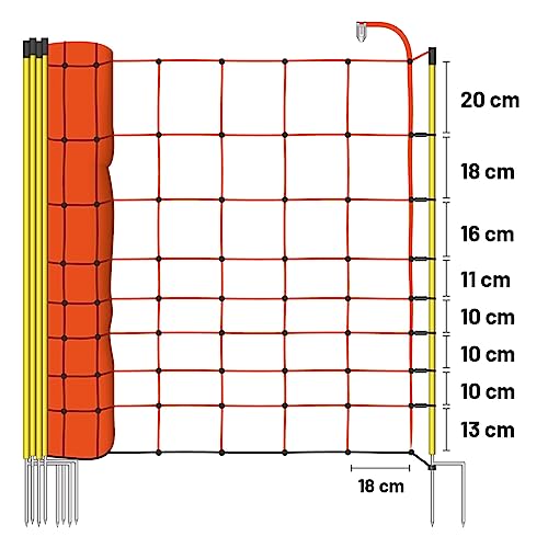 VOSS.farming Malla eléctrica para ovejas, Cabras, Rollo de 50m de Longitud y 108cm de Altura, 14 Postes con Punta Doble y Kit de reparación