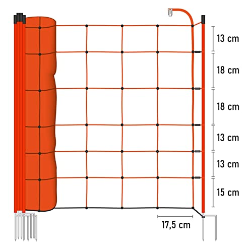 VOSS.farming Malla electrificable para ovejas 50m, 90cm, 13 postes a 2 puntas, naranja. Valla eléctrica para ovejas