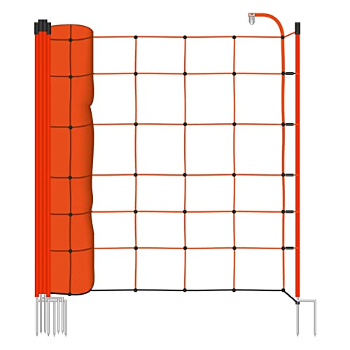 VOSS.farming Malla electrificable para ovejas 50m, 90cm, 13 postes a 2 puntas, naranja. Valla eléctrica para ovejas